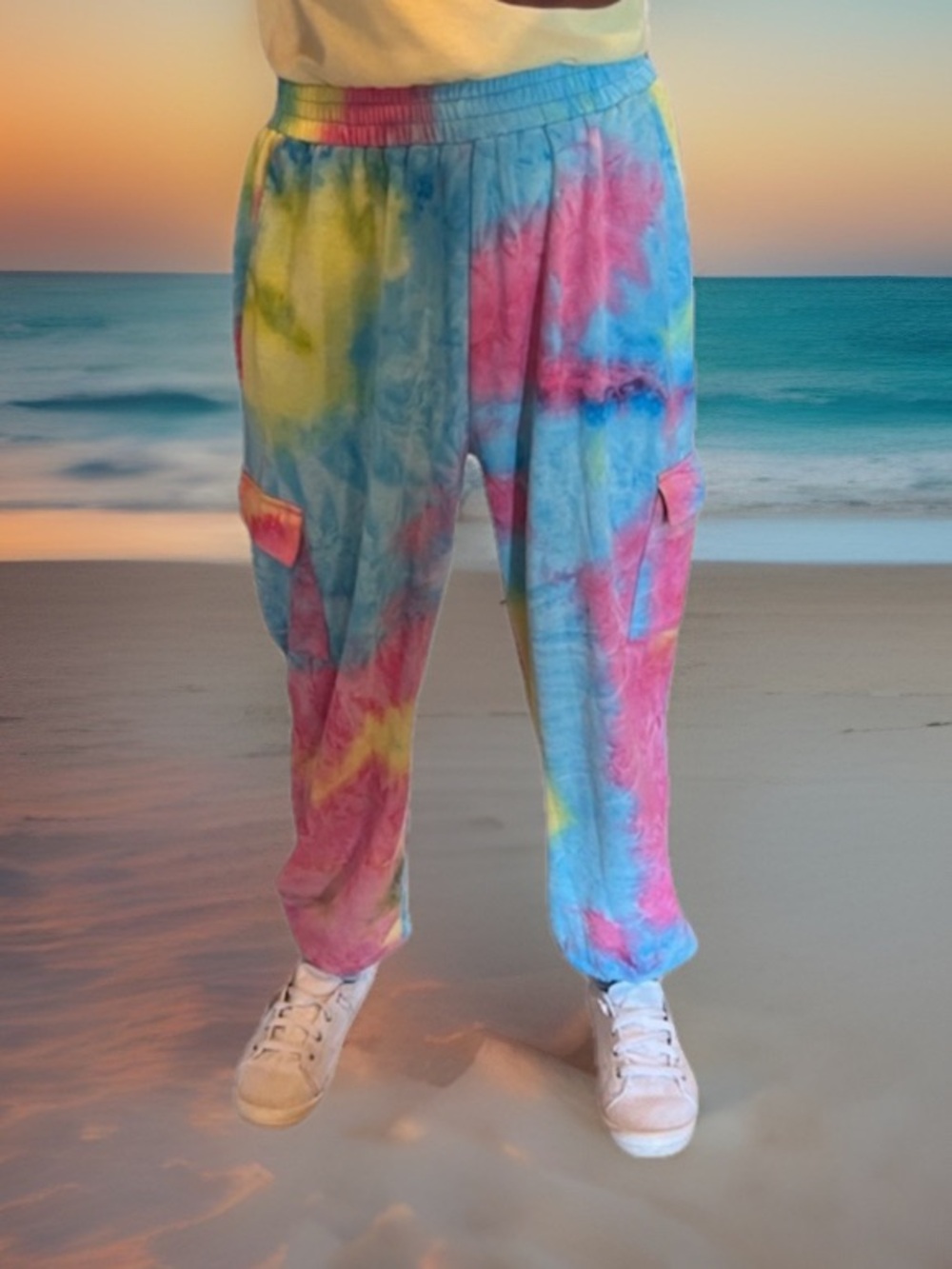Tie Dye Joggers Hippie Cargo Sweatpants Womens Small Blue Pink